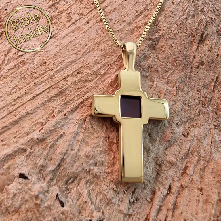 Biblical Gifts Silver Cross Pendant with Miniature Scripture in Modern Design by My Nano Jewelry